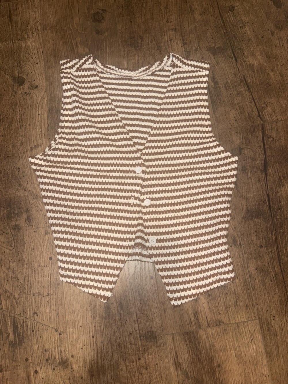 Striped Knit Button-Front Crop Vest - White and Brown